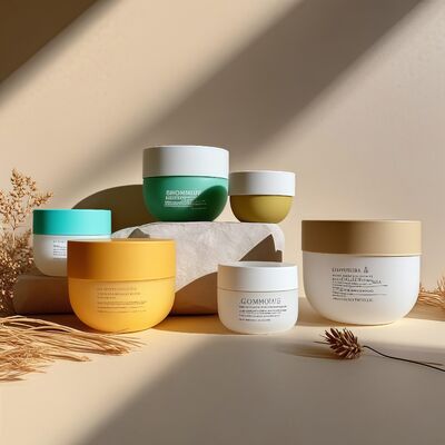 ১৫০-৫০০ মিলি কসমেটিক ফেস ও বডি ক্রিমের জন্য স্ক্রু টপ এবং ইউভি প্রিন্টেড লেবেল সহ ফুড গ্রেড পিপি প্লাস্টিক জার (চিয়ার প্যাক)